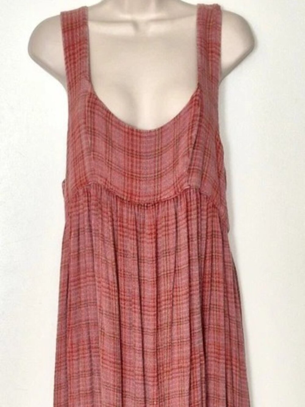 Free People Lily Anne Maxi Dress Plaid Ruffle Hem Back Tie Rose Terracotta XL - Picture 4 of 13